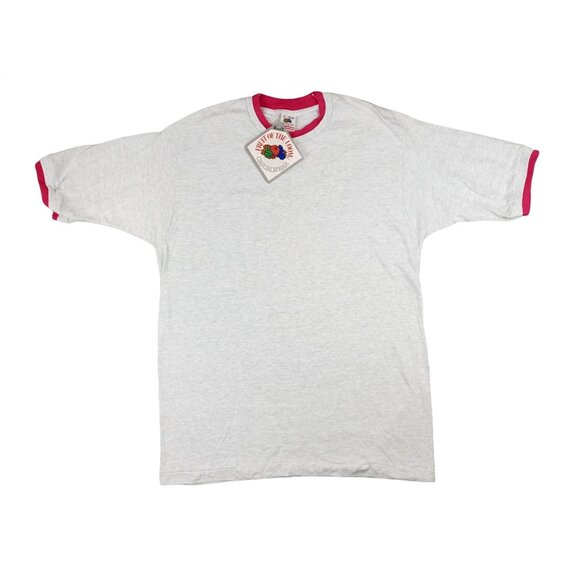 Vintage Fruit Of The Loom Ringer T Shirt Grey Pink New Men Large Single Stitch - Picture 1 of 10
